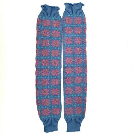 Leg Warmers Fair Isle Pink Blue Knit Onesize - Picture 1 of 8